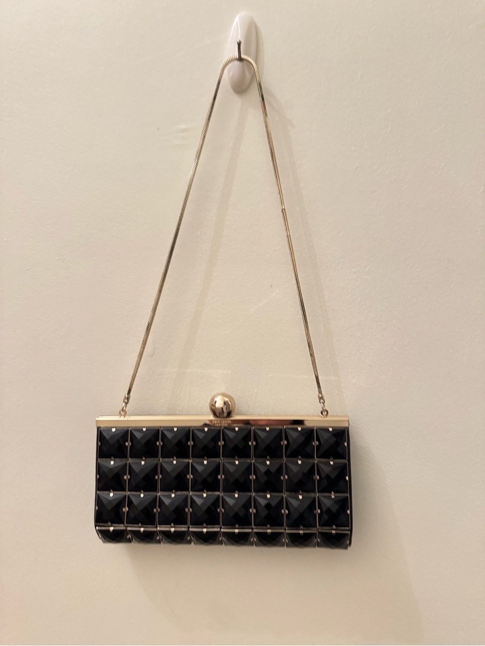 kate spade Bejeweled Black Studded Clutch with Gold Chain Strap